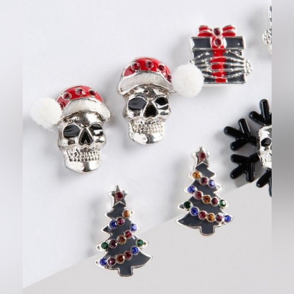 Torrid Dark Spooky Holiday Stud Earring Set Skeleton Skull Snowflake Christmas - Picture 2 of 11
